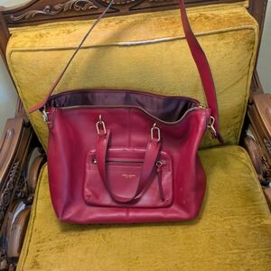 Henri Bendel Red Leather Bag with Structured Design and Metal Accents